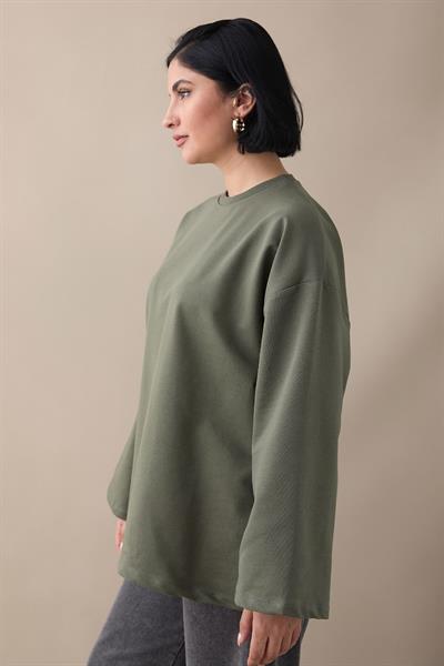 Oversize Geniş Kol Haki Sweat