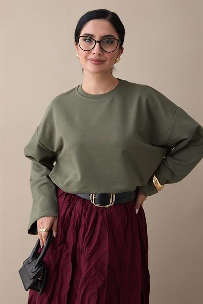 Oversize Geniş Kol Haki Sweat
