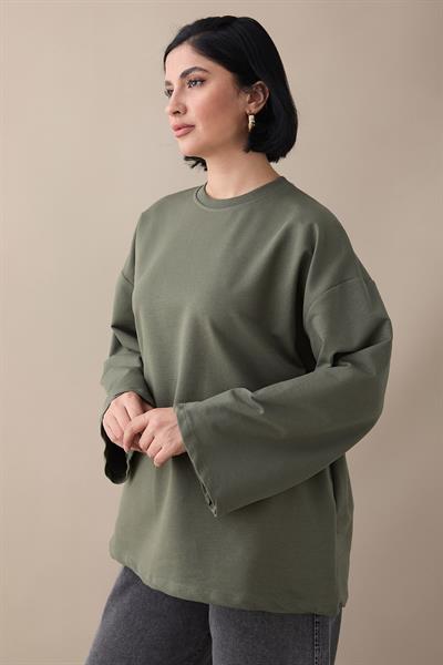 Oversize Geniş Kol Haki Sweat