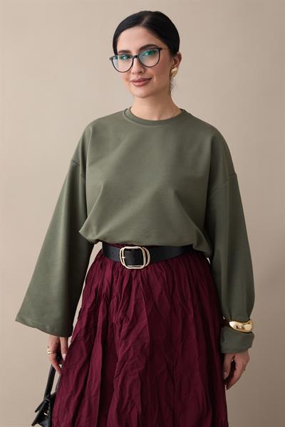 Oversize Geniş Kol Haki Sweat