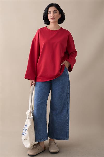 Oversize Geniş Kol Kırmızı Sweat