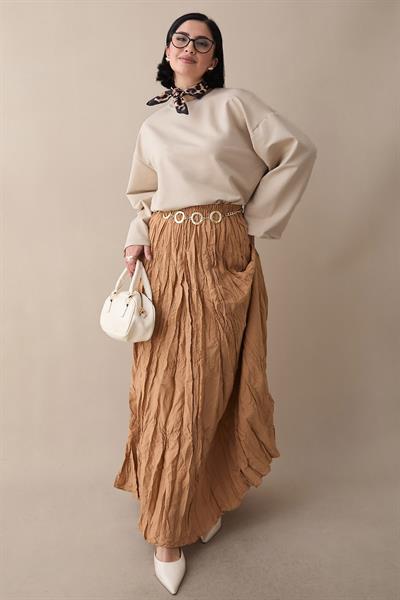 Oversize Geniş Kol Koyu Bej Sweat