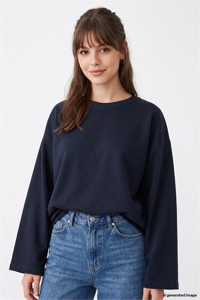 Oversize Geniş Kol Lacivert Sweat