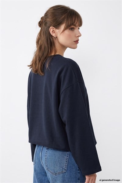 Oversize Geniş Kol Lacivert Sweat