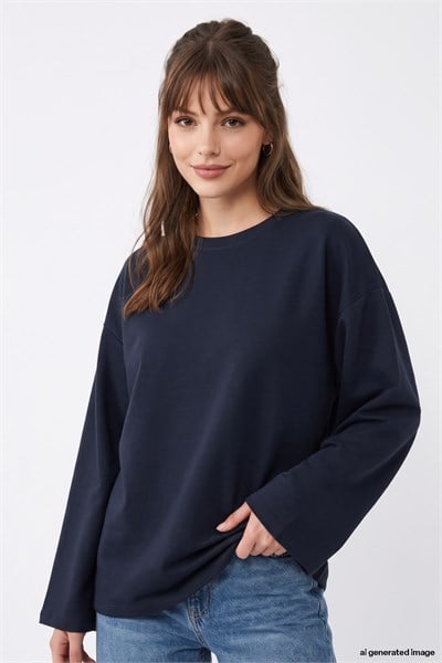 Oversize Geniş Kol Lacivert Sweat