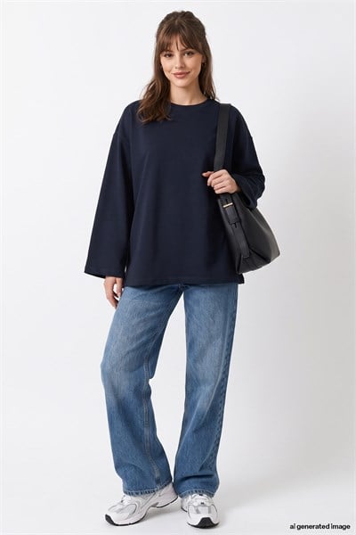 Oversize Geniş Kol Lacivert Sweat