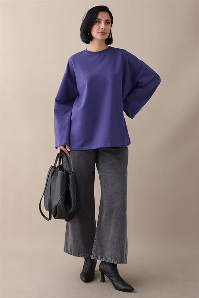 Oversize Geniş Kol Mor Sweat