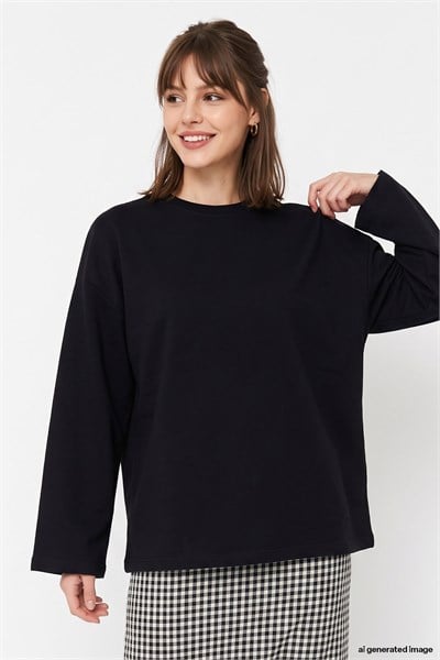 Oversize Geniş Kol Siyah Sweat