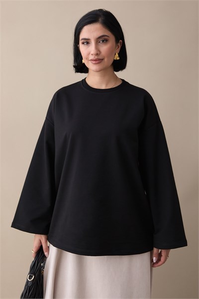 Oversize Geniş Kol Siyah Sweat