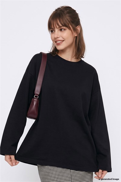 Oversize Geniş Kol Siyah Sweat