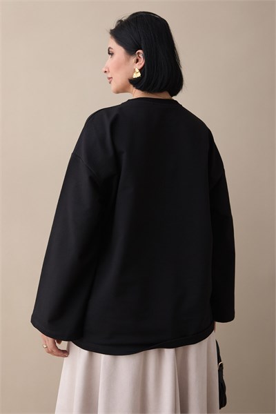Oversize Geniş Kol Siyah Sweat