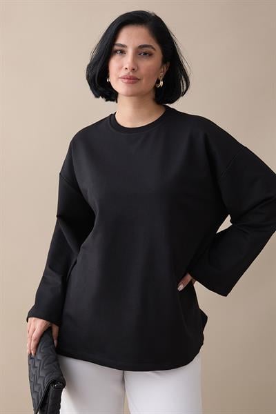 Oversize Geniş Kol Siyah Sweat