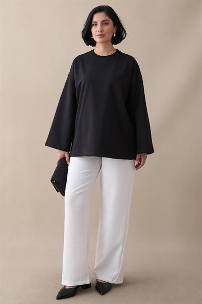 Oversize Geniş Kol Siyah Sweat