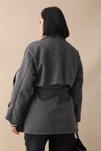Oversize Kaşe Kumaş Antrasit Kısa Kaban