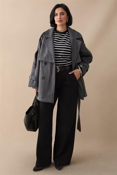 Oversize Kaşe Kumaş Antrasit Kısa Kaban