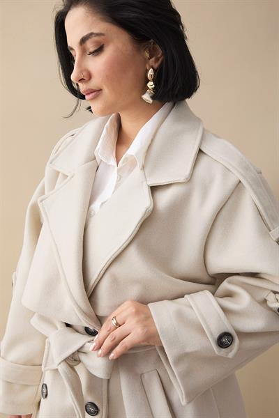 Oversize Kaşe Kumaş Astarsız Taş Kısa Kaban