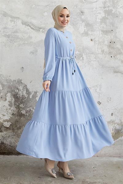 Pamela Düğmeli Ayrobin Bebe Mavisi Elbise