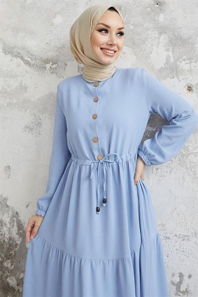 Pamela Düğmeli Ayrobin Bebe Mavisi Elbise