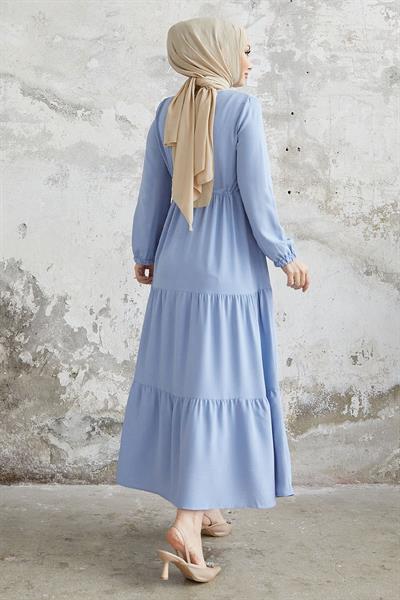 Pamela Düğmeli Ayrobin Bebe Mavisi Elbise