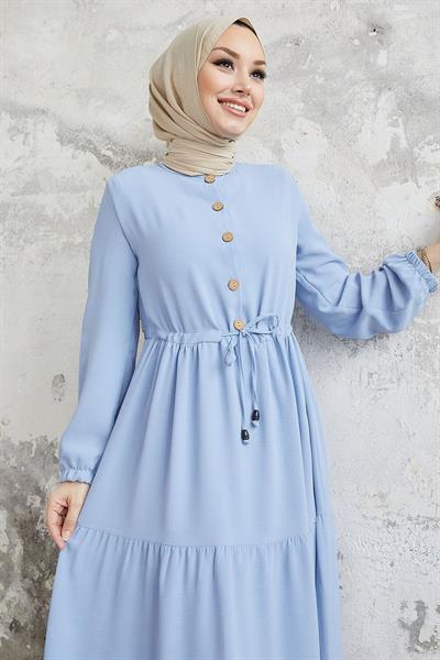 Pamela Düğmeli Ayrobin Bebe Mavisi Elbise