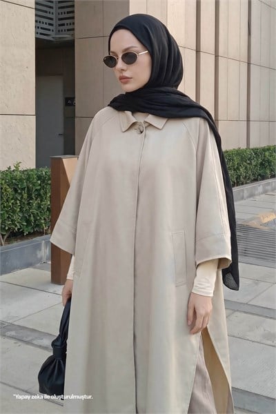 Panço Model Yarım Kol Astarlı Taş Trençkot