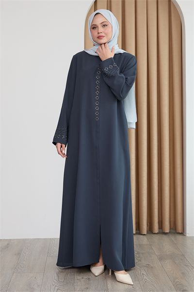 Papatya Taşlı Antrasit Ferace