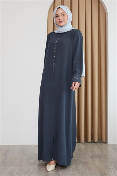 Papatya Taşlı Antrasit Ferace