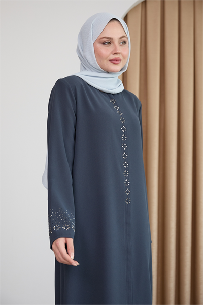 Papatya Taşlı Antrasit Ferace