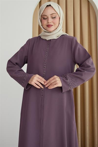 Papatya Taşlı Gül Kurusu Ferace