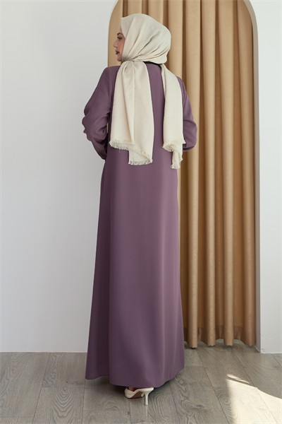 Papatya Taşlı Gül Kurusu Ferace