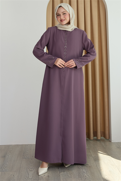 Papatya Taşlı Gül Kurusu Ferace