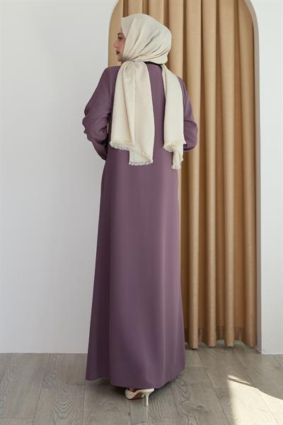 Papatya Taşlı Gül Kurusu Ferace