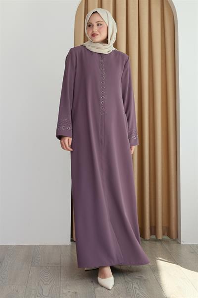 Papatya Taşlı Gül Kurusu Ferace