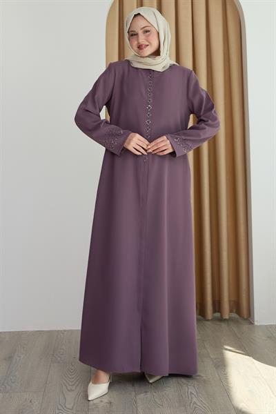 Papatya Taşlı Gül Kurusu Ferace