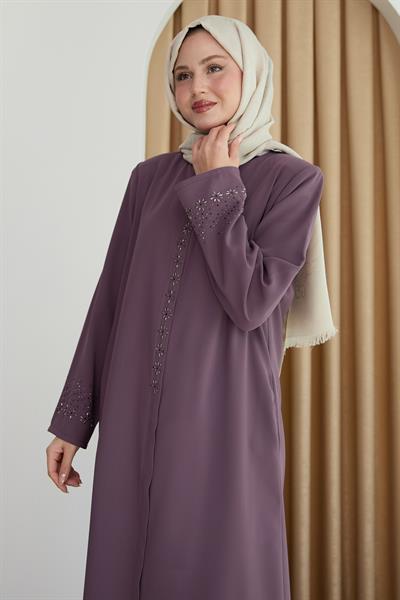 Papatya Taşlı Gül Kurusu Ferace