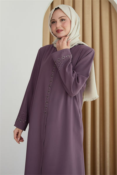 Papatya Taşlı Gül Kurusu Ferace