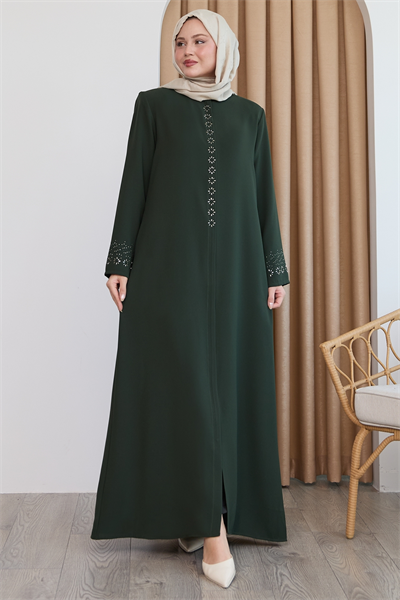 Papatya Taşlı Haki Ferace