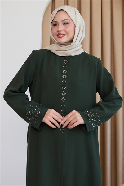 Papatya Taşlı Haki Ferace