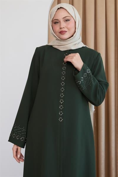 Papatya Taşlı Haki Ferace