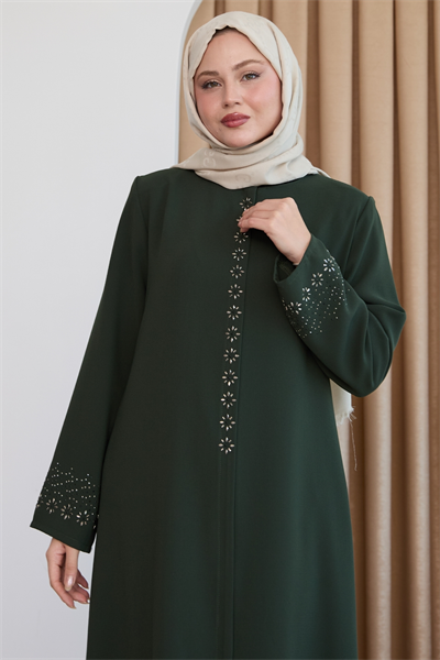 Papatya Taşlı Haki Ferace