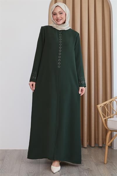 Papatya Taşlı Haki Ferace