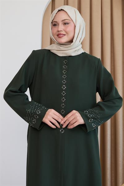 Papatya Taşlı Haki Ferace