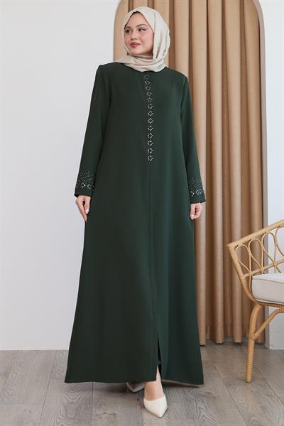 Papatya Taşlı Haki Ferace