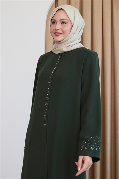 Papatya Taşlı Haki Ferace