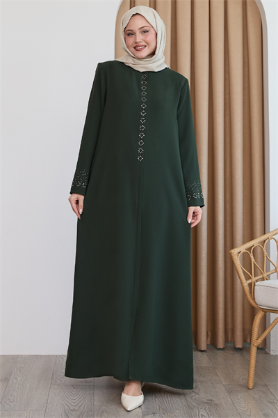 Papatya Taşlı Haki Ferace