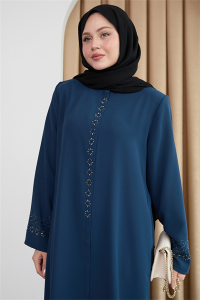 Papatya Taşlı İndigo Ferace