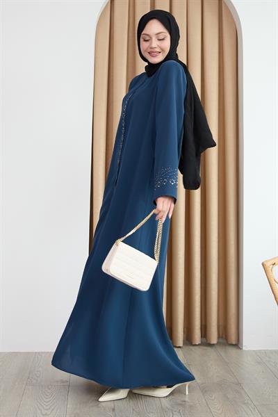 Papatya Taşlı İndigo Ferace