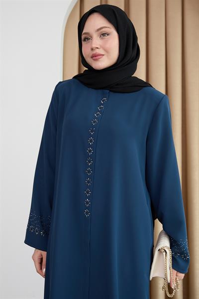 Papatya Taşlı İndigo Ferace