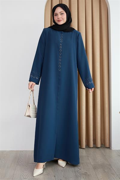 Papatya Taşlı İndigo Ferace