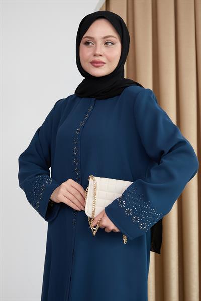 Papatya Taşlı İndigo Ferace